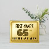 65th誕生日パーティー~アールデコスタイル"65" +名前 箔招待状ポストカード (立ち正面)