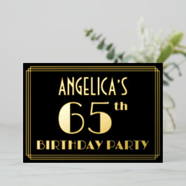 65th誕生日パーティー：アールデコ見る"65"，名前と 箔招待状