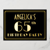 65th誕生日パーティー:アールデコ見る"65",名前と 箔招待状 (正面)