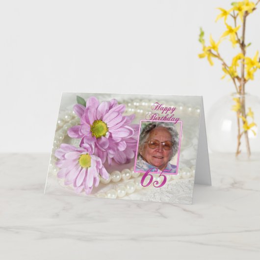 65th誕生日フォトカードとデイジー カード (黄色い花)