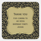 65th誕生日金ゴールド/ブラックパーティーテーマ – ありがとうございます スクエアシール (正面)