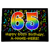 65th誕生日-カラフル音楽シンボル， Rainbow 65 ラージペーパーバッグ (正面)