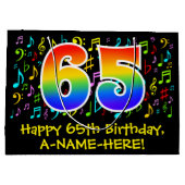 65th誕生日-カラフル音楽シンボル， Rainbow 65 ラージペーパーバッグ (裏面)