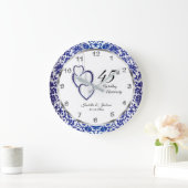 65th / 45thサファイアブルー記念日デザイン ラージ壁時計 (ホーム)