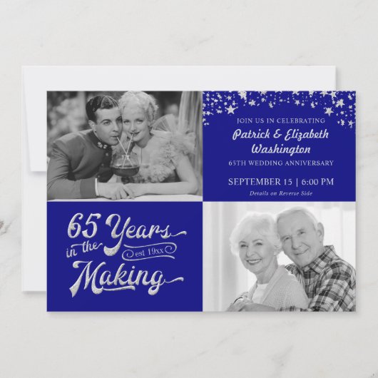 65th Anniversary Sapphire Silver Glitter Stars 招待状 (正面)