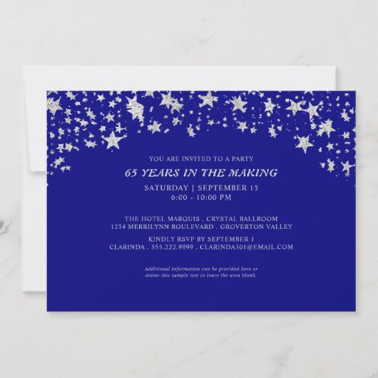 65th Anniversary Sapphire Silver Glitter Stars 招待状 (裏面)