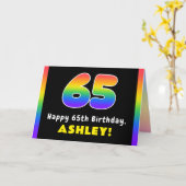 65th Birthday: Colorful Rainbow # 65, Custom Name カード (黄色い花)