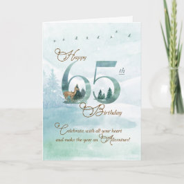 65th Birthday Evergreen Pines and Deer Nature カード