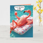 65th Birthday Flamingo Floating In a Pool カード (黄色い花)