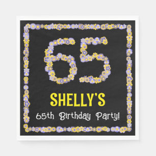 65th Birthday: Floral Flowers Number, Custom Name スタンダードランチョンナプキン