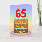 65th Birthday — Fun Cake & Candles, w/ Custom Name カード (正面)
