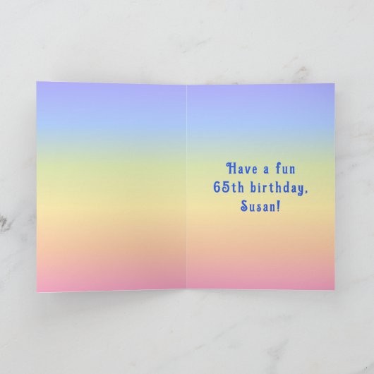 65th Birthday — Fun Cake & Candles, w/ Custom Name カード (内部)