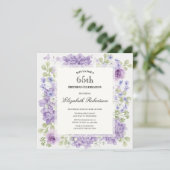 65th Birthday Invitation Elegant Purple Flowers 招待状 (スタンド正面)