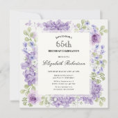65th Birthday Invitation Elegant Purple Flowers 招待状 (正面)