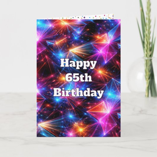 65th Birthday Neon Polygon Abstract  カード (正面)