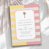 65th Birthday Palm Beach Pastel Stripe Tropical 招待状