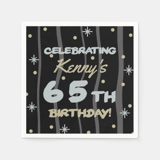 65th Birthday Partyお名前の追加 スタンダードカクテルナプキン (正面)