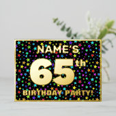 65th Birthday Party —おもしろいカラフル、Stars Pattern 箔招待状 (立ち正面)