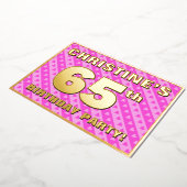 65th Birthday Party —おもしろいピンクハートとストライプ 箔招待状 (回転した状態)