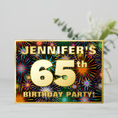 65th Birthday Party —おもしろい、カラフルFireworks Look 箔招待状 (立ち正面)