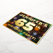 65th Birthday Party —おもしろい、カラフルFireworks Look 箔招待状 (回転した状態)