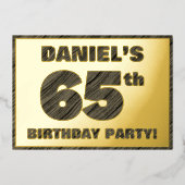 65th Birthday Party — はっきりしたWood Grainフェイク文字 箔招待状 (正面)