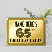 65th Birthday Party —アールデコスタイル「65」 & Name 箔招待状 (立ち正面)