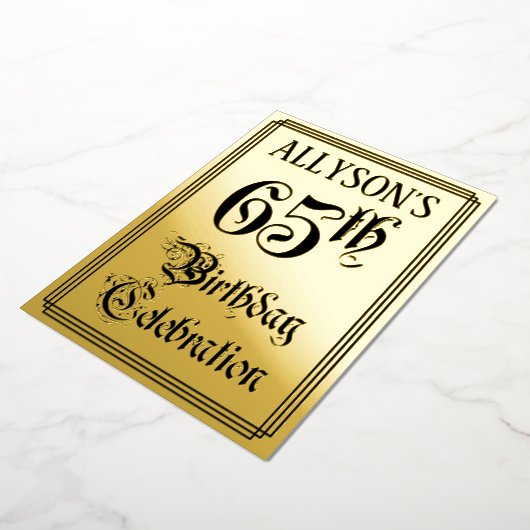 65th Birthday Party – スクリプエレガントト+名前をカスタムする 箔招待状 (回転した状態)