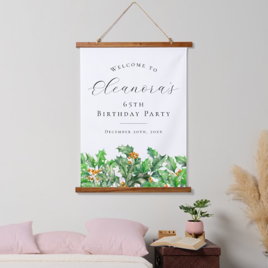 65th Birthday Party December Birth Flower Welcome 吊り下げ型タペストリー (寝室)