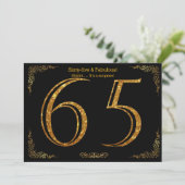 65th Birthday party, Gatsby styl,ブラック金ゴールドグリッター 招待状 (スタンド正面)