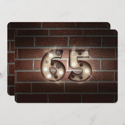 65th Birthday Party-marquee lights on brick 招待状 (正面/裏面)
