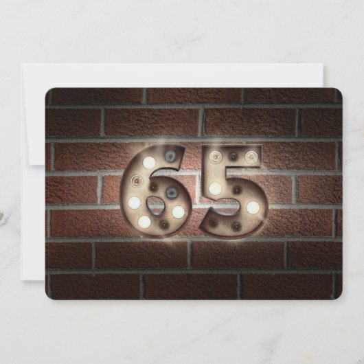 65th Birthday Party-marquee lights on brick 招待状 (正面)