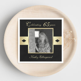 65th Birthday Party Photo on Black スタンダードカクテルナプキン