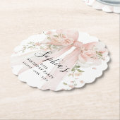 65th Birthday Party Pink Bow with Roses ペーパーコースター (アングル)