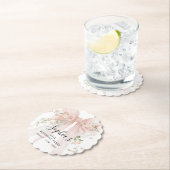 65th Birthday Party Pink Bow with Roses ペーパーコースター (インサイチュ)