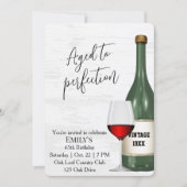 65th Birthday Party Red Wine Glass and Bottle 招待状 (正面)