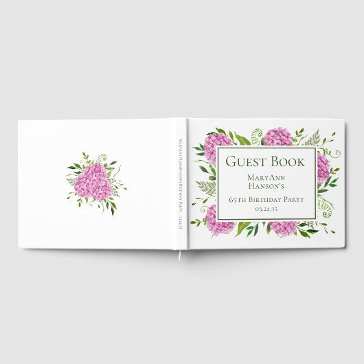 65th Birthday Pink Hydrangeas ゲストブック (全面)