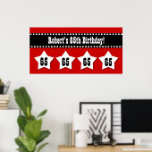 65th Birthday Red Black White Stars Banner V65S ポスター (ホームオフィス)