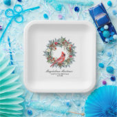 65th Birthday Red Cardinal Wreath Custom ペーパープレート (パーティー)