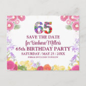65th Birthday Save the Date, Blush Bloom Floral 65 案内ポストカード (正面)