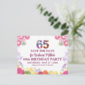 65th Birthday Save the Date, Blush Bloom Floral 65 案内ポストカード (スタンド正面)