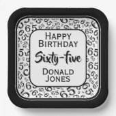 65th Party Random Number Pattern Black/White ペーパープレート (正面)