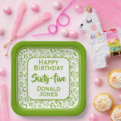 65th Party Random Number Pattern Green/White ペーパープレート (パーティー)