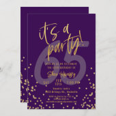 65th Purple and Gold Fun Birthday Party 招待状 (正面/裏面)