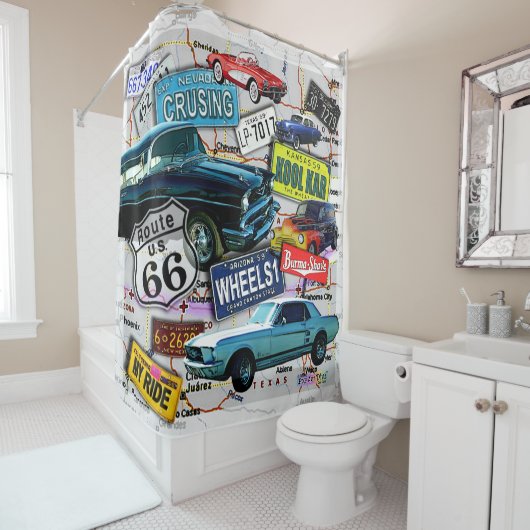66のヴィンテージ車、遠征を導いて下さい シャワーカーテン (インサイチュ)