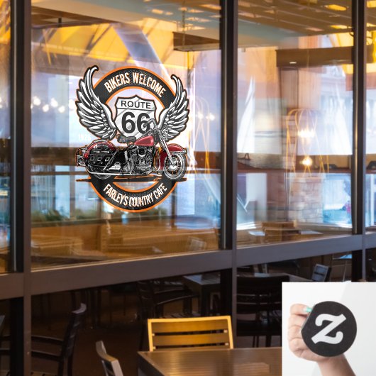 66ルカスタマイズートカフェガレージガソリンスタンドバイクもしくは自転車に乗る人 ウィンドウサイン (レストラン窓)