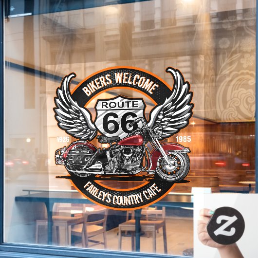 66ルカスタマイズートカフェガレージガソリンスタンドバイクもしくは自転車に乗る人 ウィンドウサイン (カフェ窓)