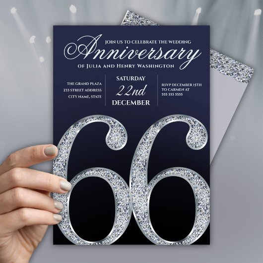 66周年 ダイヤモンド シルバー ネイビーブルー モダン 招待状