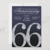 66周年 ダイヤモンド シルバー ネイビーブルー モダン 招待状 (正面)