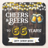 66年のお祝い　乾杯！ラスティックスタイルの誕生日 スクエアペーパーコースター (正面)